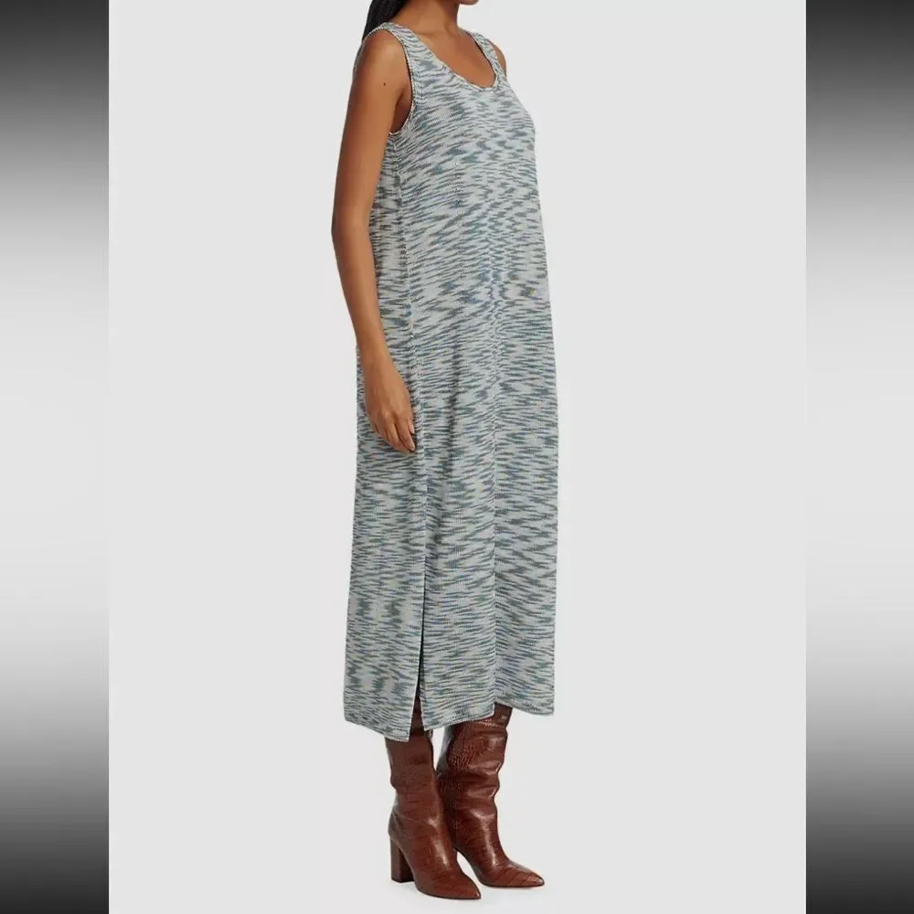 Lafayette 148 Women's Blue Sleeveless Marled Silk Knit Midi Dress